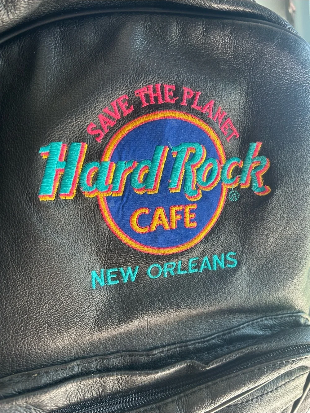 Vintage Hard Rock Cafe New Orleans Leather Backpack Embroidered Globe Logo Black